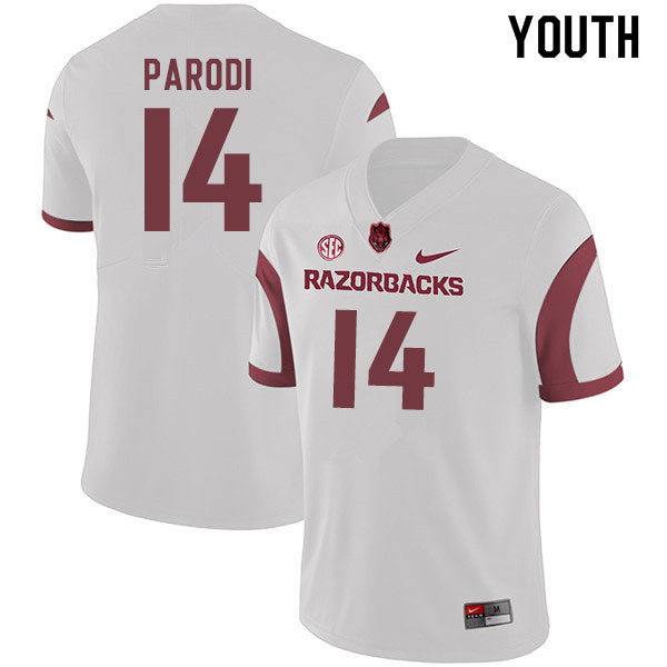 Youth #14 Nathan Parodi Arkansas Razorbacks College Football Jerseys Sale-White